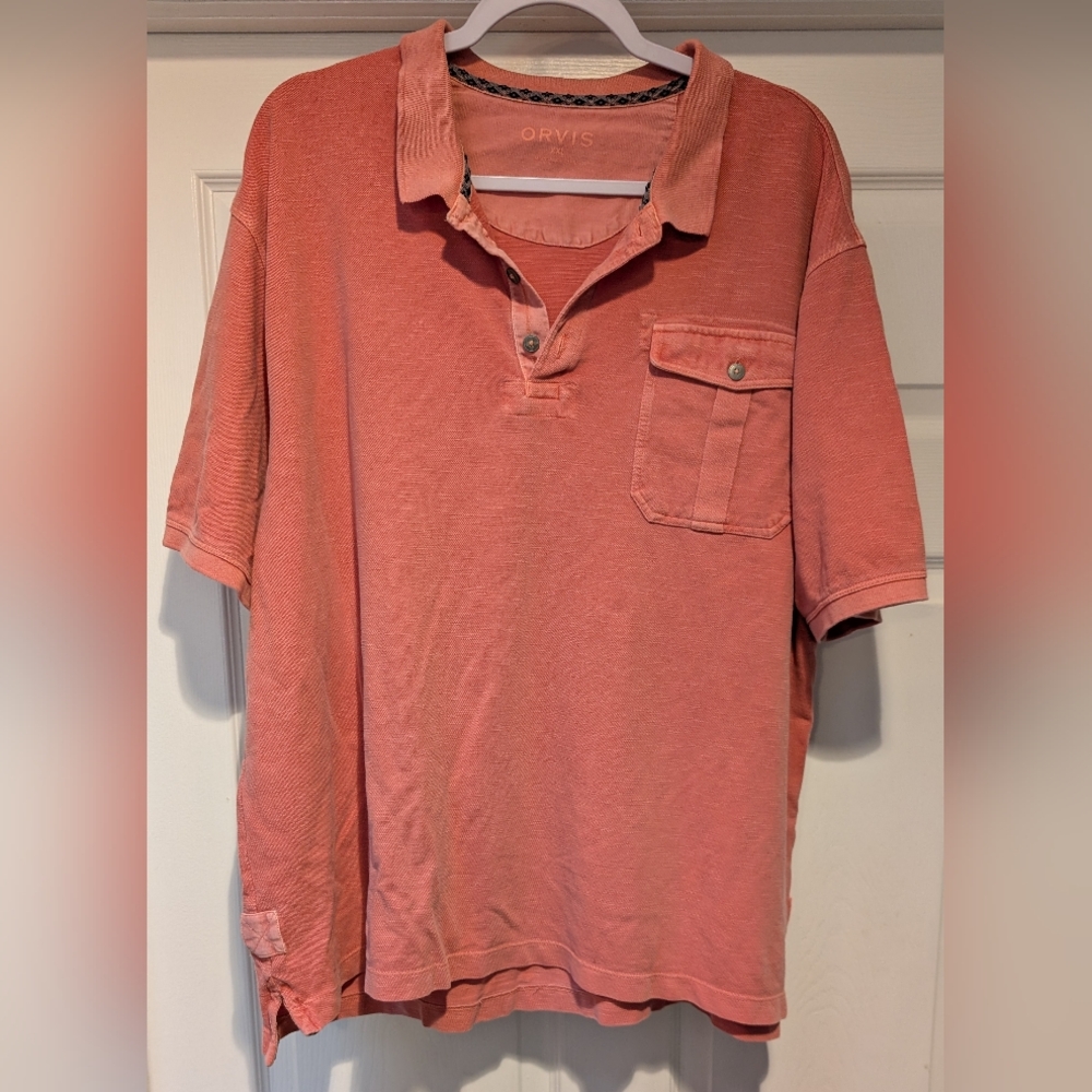 Orvis Big & Tall Men's Short Sleeve Cotton Polo Shirt Pink Coral Orange Size XXL